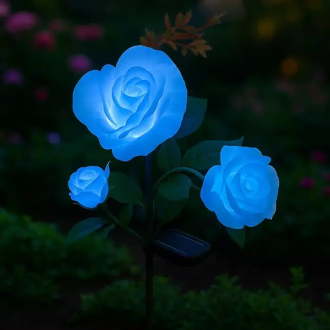 Gardlov solar rozenlamp – LED tuinverlichting met 3 bloemen – kleurrijk en weerbestendig