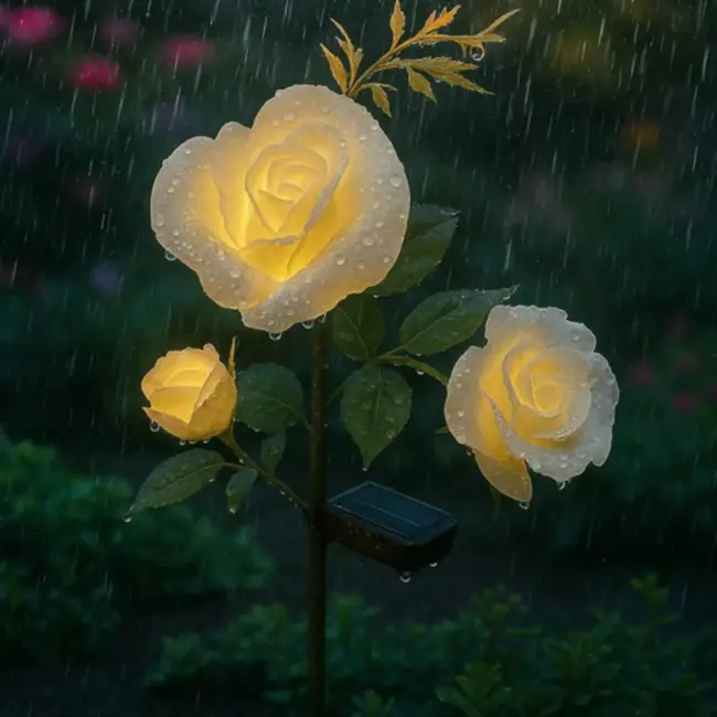 Gardlov solar rozenlamp – LED tuinverlichting met 3 bloemen – kleurrijk en weerbestendig