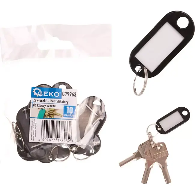 GEKO Plastic sleutellabels - Zwart - Beschrijfbaar - 10 stuks - Flexibel kunststof