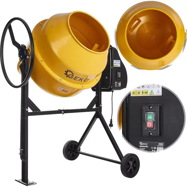 GEKO Betonmixer - 200L - 1000W - Staal - Transportwielen - 56 kg