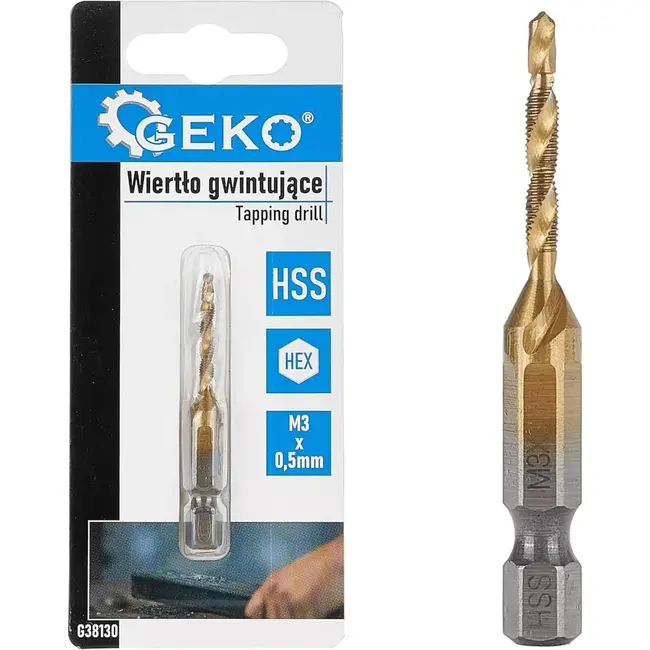 GEKO HSS Tapboor - M3 x 0.5 mm - Titanium Coating - 1/4" HEX Schacht - Voor Metaal en Kunststof