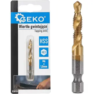 GEKO Combinatie tapboor - M6 x 1,0 mm - HSS - TiN coating - 1/4" HEX schacht