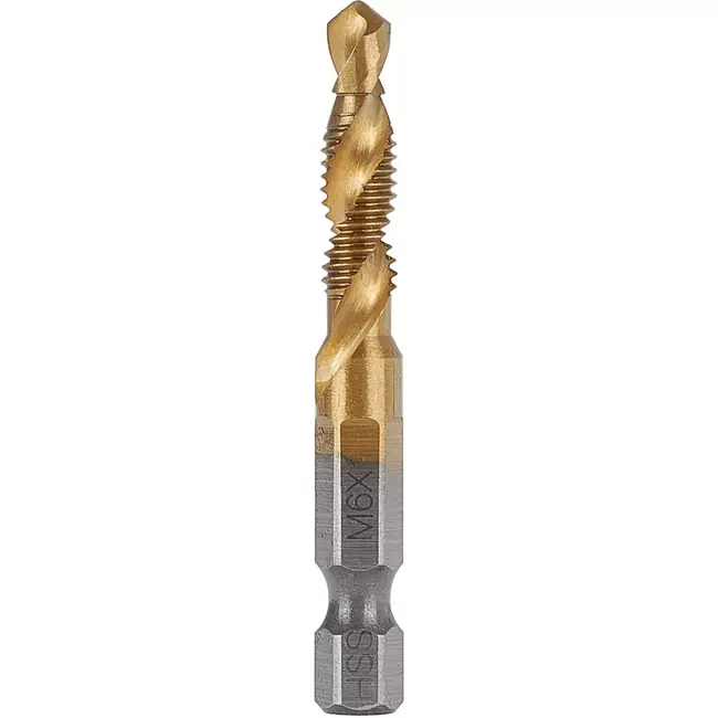 GEKO Combinatie tapboor - M6 x 1,0 mm - HSS - TiN coating - 1/4" HEX schacht