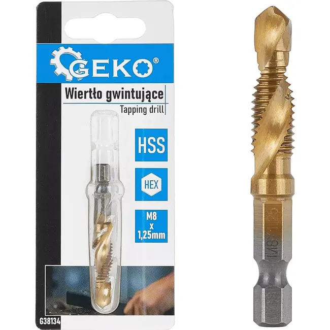 GEKO HSS Tapboor - M8 x 1,25 mm - Titanium Coating - 1/4" HEX - Metaalbewerking