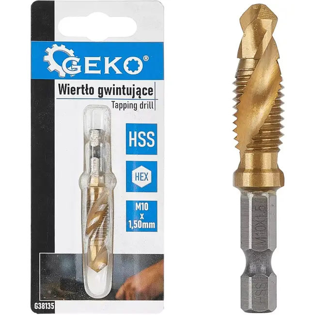 GEKO HSS Tapboor - M10 x 1,50 mm - Titanium Coating - 1/4" HEX - Voor Metaal en Kunststof