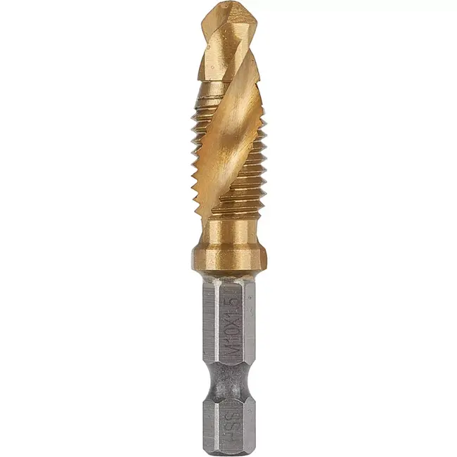 GEKO HSS Tapboor - M10 x 1,50 mm - Titanium Coating - 1/4" HEX - Voor Metaal en Kunststof