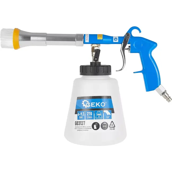 GEKO Reinigingspistool met adapters - Lage luchtverbruik - 1000 ml tank - 6-9,2 bar - Inclusief slang en nozzles