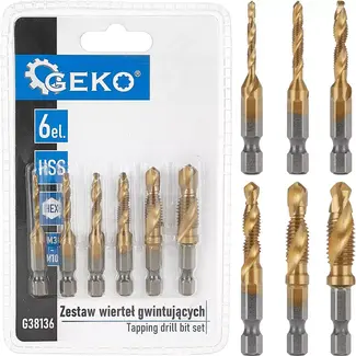GEKO Tapboorbitset - Combinatie HSS - Titaniumcoating - 6-delig - M3-M10 - HEX aansluiting