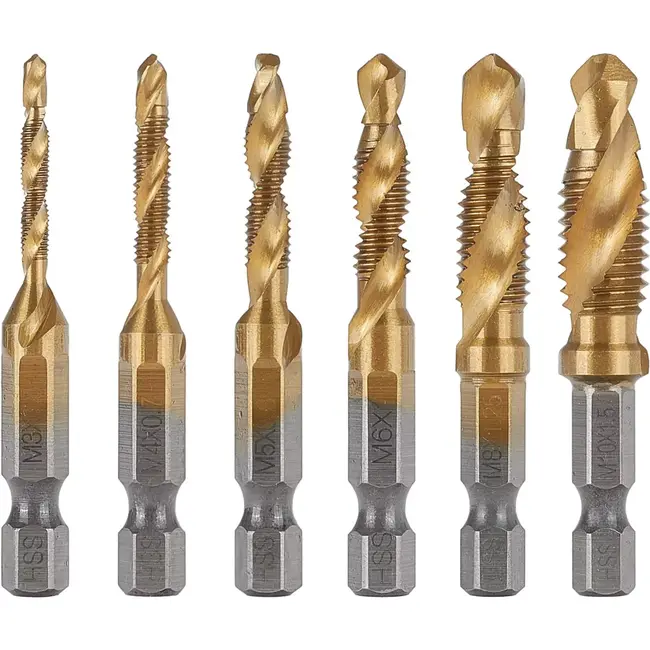 GEKO Tapboorbitset - Combinatie HSS - Titaniumcoating - 6-delig - M3-M10 - HEX aansluiting