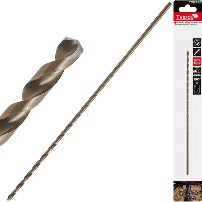 Tvardy HSS Lange Metaalboor - 3.5 mm - 210 mm - Goudkleurig - Diepe Gaten - Zelfcentrerende Punt