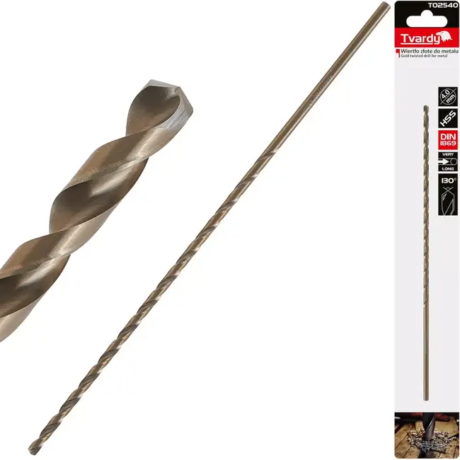 Tvardy HSS DIN1869 - Lange metaalboor - 4.0 x 220 mm - Goudkleurig - Voor diepboren - HSS materiaal