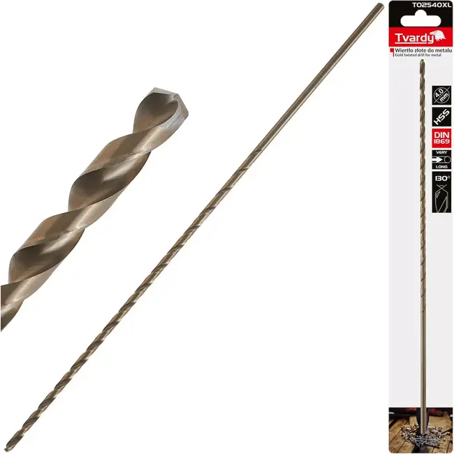 Tvardy HSS DIN1869 - Lange metaalboor - 4.0 mm - 280 mm - Goudkleurig - HSS staal
