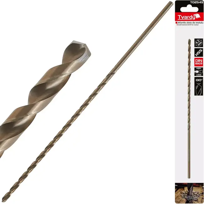 Tvardy HSS Lange Metaalboor - 4.5 mm - 235 mm - Goudkleurig - Diepboren - 130° Punt