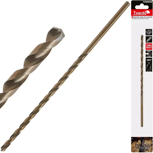 Tvardy HSS Metaalboor - Lang - Goudkleurig - 5.5 x 205mm - Voor Diep Boren - DIN1869