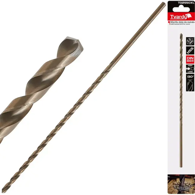Tvardy HSS Lange Metaalboor - 5.0 mm - 245 mm - Goudkleurig - Diepe Gaten - 130° Punt