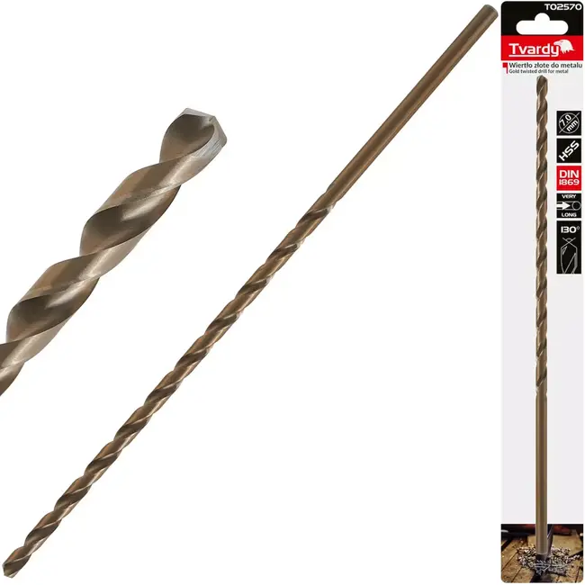 Tvardy HSS Lange Metaalboor - 7.0 mm - 290 mm - Goudkleurig - Diepe gaten boren