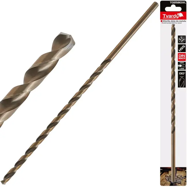 Tvardy HSS Lange Metaalboor - 8mm - 305mm - Goudkleurig - Voor Diepe Gaten
