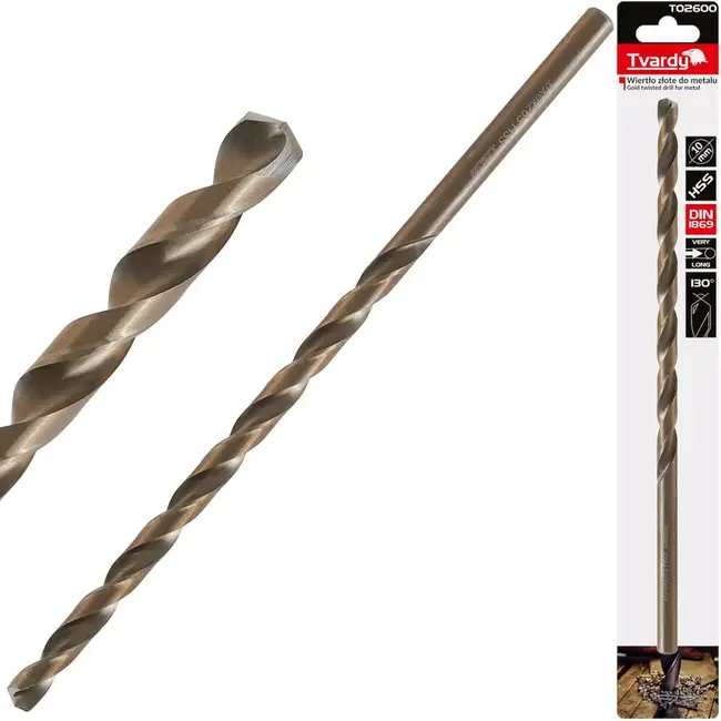 Tvardy HSS Lange Metaalboor - 10 mm - 265 mm - Goudkleurig - Diepboren