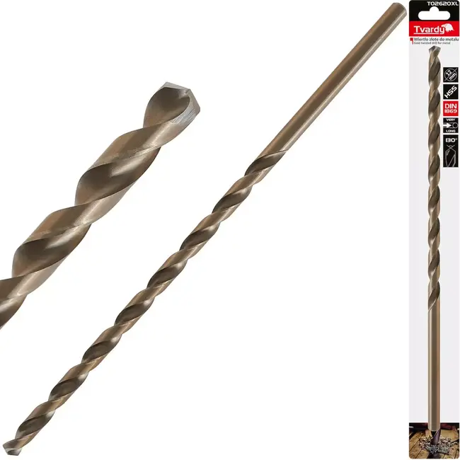 Tvardy Extra lange metaalboor - HSS 12mm - 375mm - Gouden coating - 130° punt - Voor staal en kunststoffen