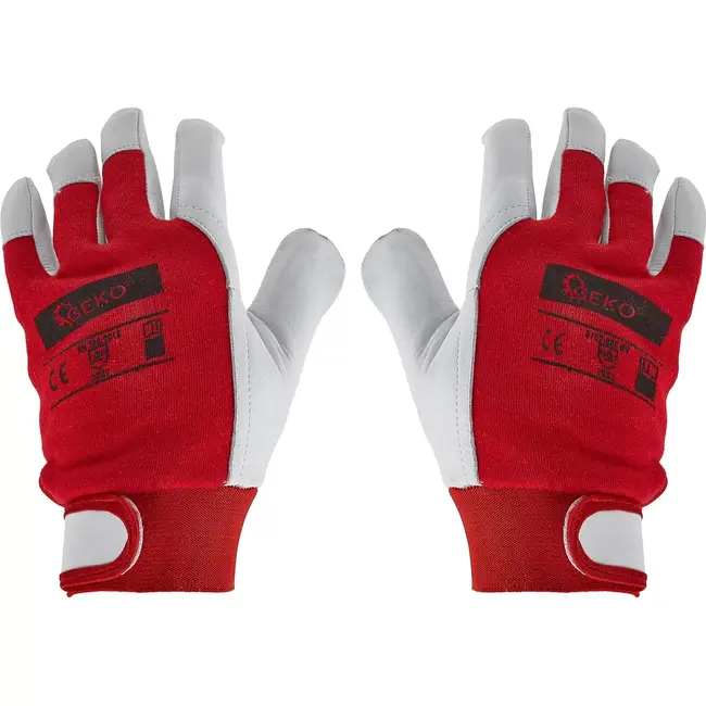 GEKO Winterhandschoenen - Geitenleer - Isolerend - Klittenband Sluiting - Maat 8 - Rood/Wit - 12 stuks