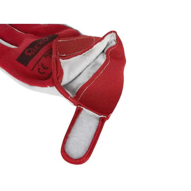 GEKO Winterhandschoenen - Geitenleer - Isolerend - Klittenband Sluiting - Maat 8 - Rood/Wit - 12 stuks