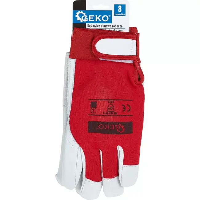 GEKO Winterhandschoenen - Geitenleer - Isolerend - Klittenband Sluiting - Maat 8 - Rood/Wit - 12 stuks