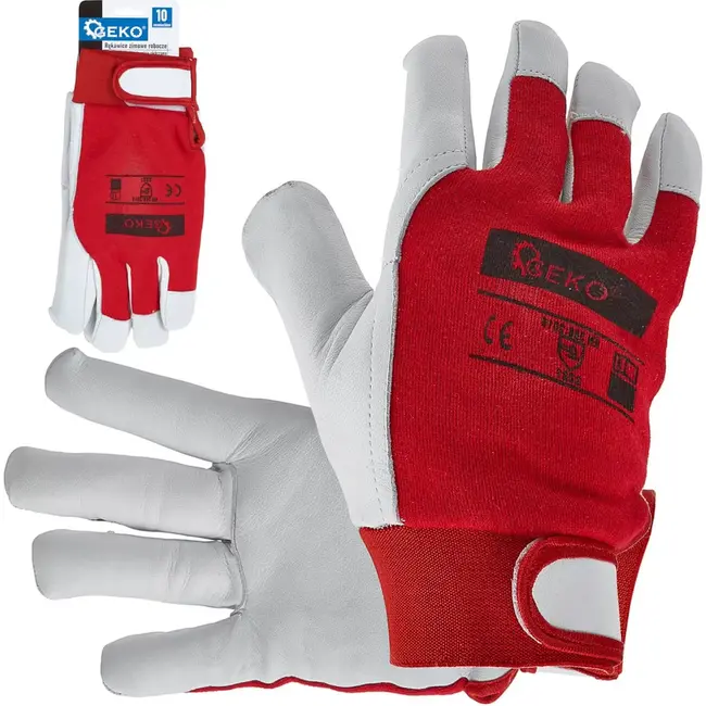 GEKO Winterhandschoenen - Geitenleer - Isolerend - Klittenbandsluiting - Maat 10 - Rood/Wit - 12 stuks