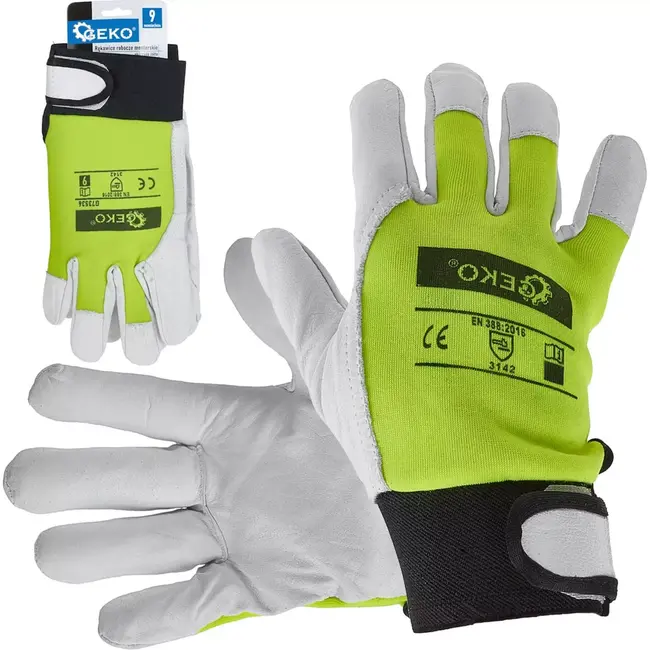 GEKO Goatskin werkhandschoenen - Velcro sluiting - Gele elastische rug - Maat 9 - 12 stuks