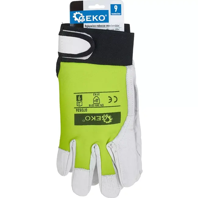 GEKO Goatskin werkhandschoenen - Klittenband sluiting - Gele elastische rug - Maat 9 - 12 stuks