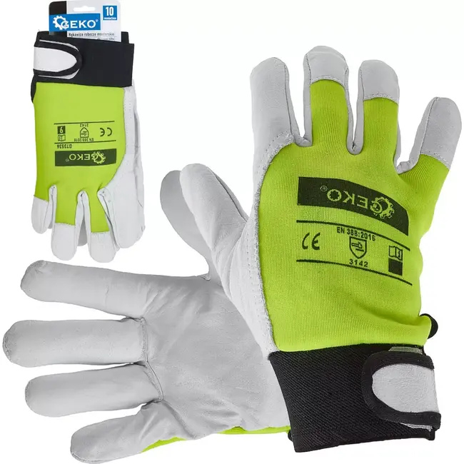 GEKO Geitenleren werkhandschoenen - Velcro sluiting - Elastisch katoen - Maat 10 - Geel - 12 stuks
