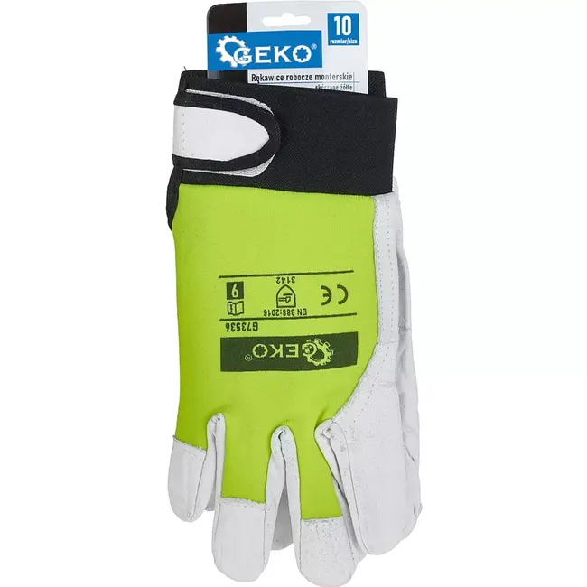 GEKO Geitenleren werkhandschoenen - Velcro sluiting - Elastisch katoen - Maat 10 - Geel - 12 stuks