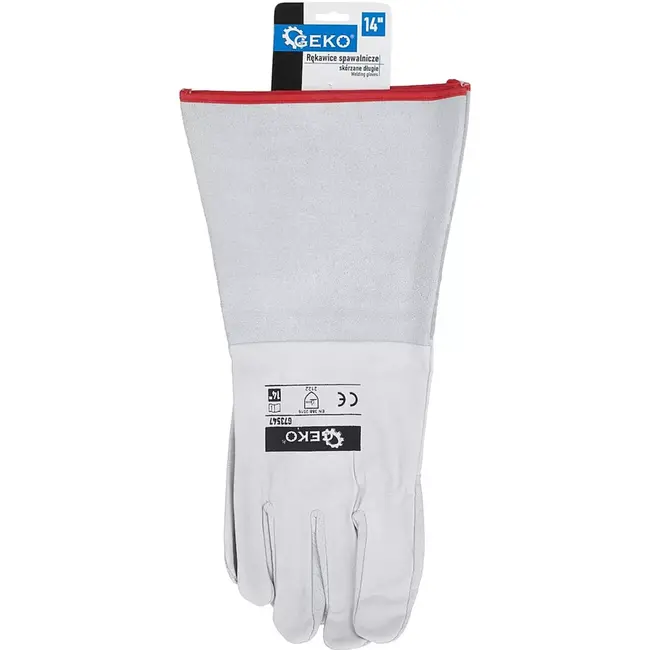 GEKO Goatskin lasbeschermers - Lange manchet - Hittebestendig - 12 stuks - Lichtgrijs met rode rand