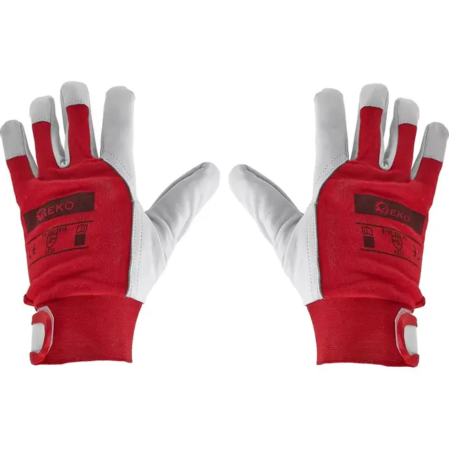 GEKO Goatskin werkhandschoenen - Velcro sluiting - Ademend katoen - Maat 8 - Rood - 12 stuks