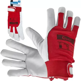 GEKO Goatskin werkhandschoenen - Klittenband sluiting - Ademend katoen - Maat 9 - Rood/Wit - 12 stuks