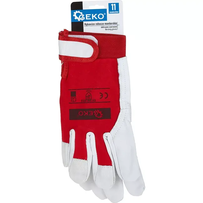 GEKO Geitenleren werkhandschoenen - Velcro sluiting - Ademend katoen - Maat 11 - Rood - 12 stuks