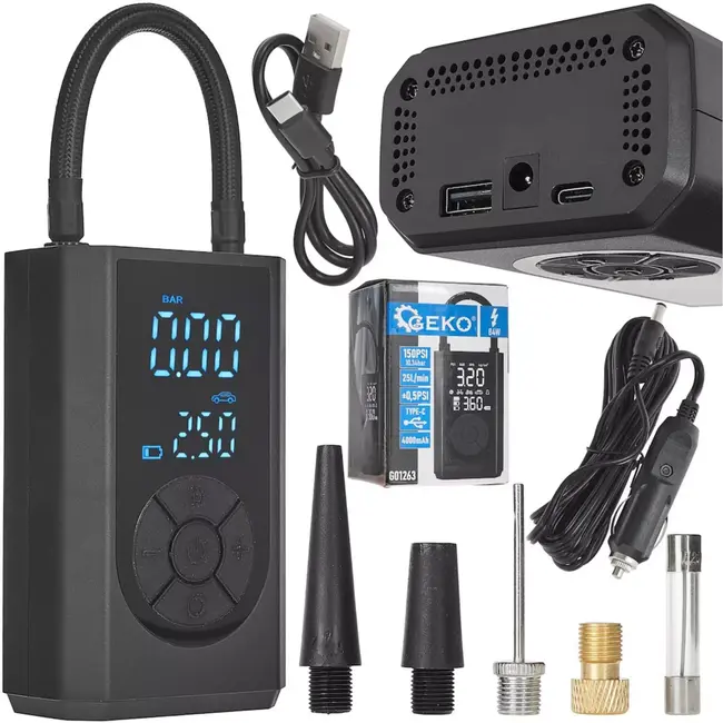 GEKO Mini compressor - 4000mAh - 84W - LED display - Automatische stop - Compact en draagbaar