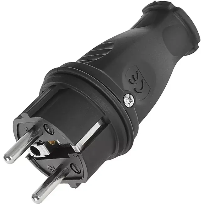 GEKO Rubberen stroomstekker - 16A - IP44 - Stofdicht en spatwaterbestendig - Zwart