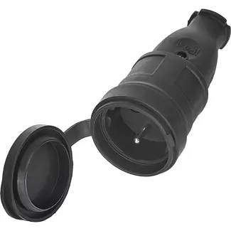 GEKO Rubberen stopcontact - 16A - IP44 - Beschermklep - Zwart