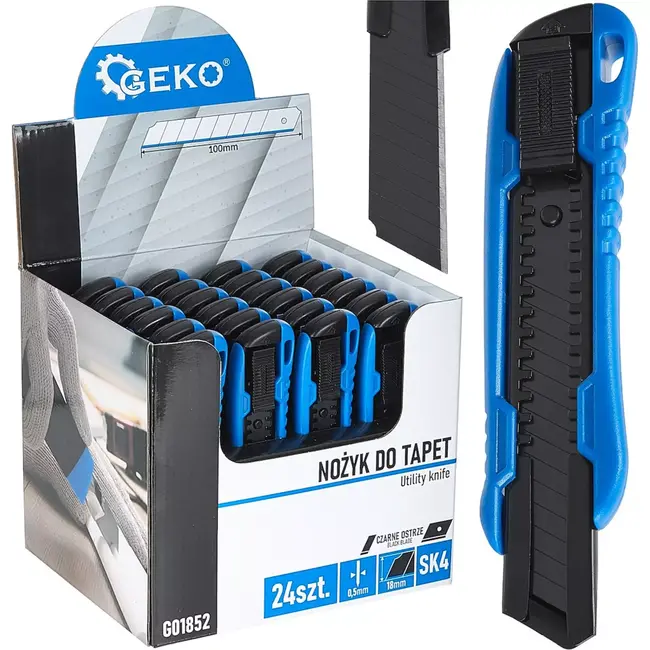 GEKO Utility knife - SK4 staal - ABS handvat - 100x18x0.5mm - 24 stuks