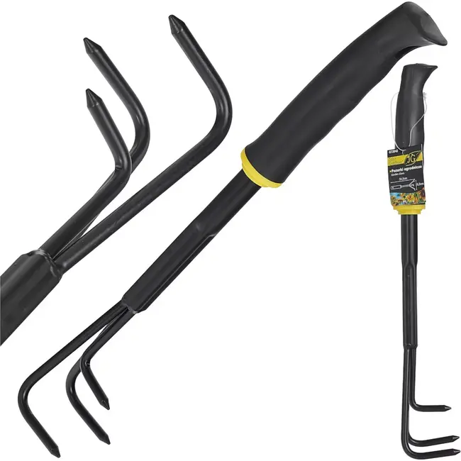 John Gardener Ergonomische tuincultivator - Poedergecoat staal - Drie tanden - 34 cm - Non-slip handgreep