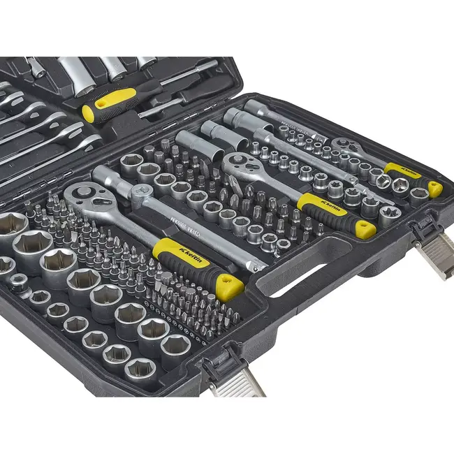 Keltin 216-delige dopsleutelset - CrV staal - Ergonomische ratels - 1/4", 3/8", 1/2" - Inclusief bits en verlengstukken