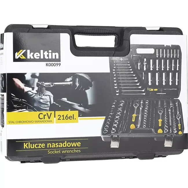 Keltin 216-delige dopsleutelset - CrV staal - Ergonomische ratels - 1/4", 3/8", 1/2" - Inclusief bits en verlengstukken