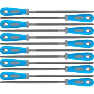 GEKO Ronde metaalvijl - 250mm - Grof - Houten handvat - Set van 12