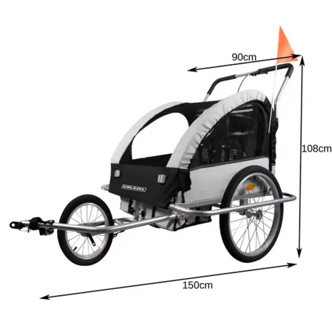 Kruzzel 3in1 fietskar – jogger en wandelwagen voor 2 kinderen