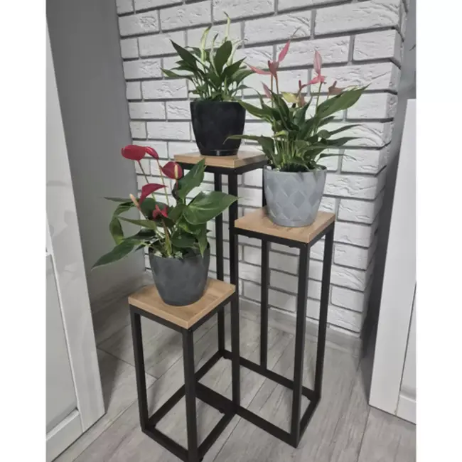 Ruhhy plantenstandaard 67 cm – moderne loft bloemenstandaard met 3 plateaus