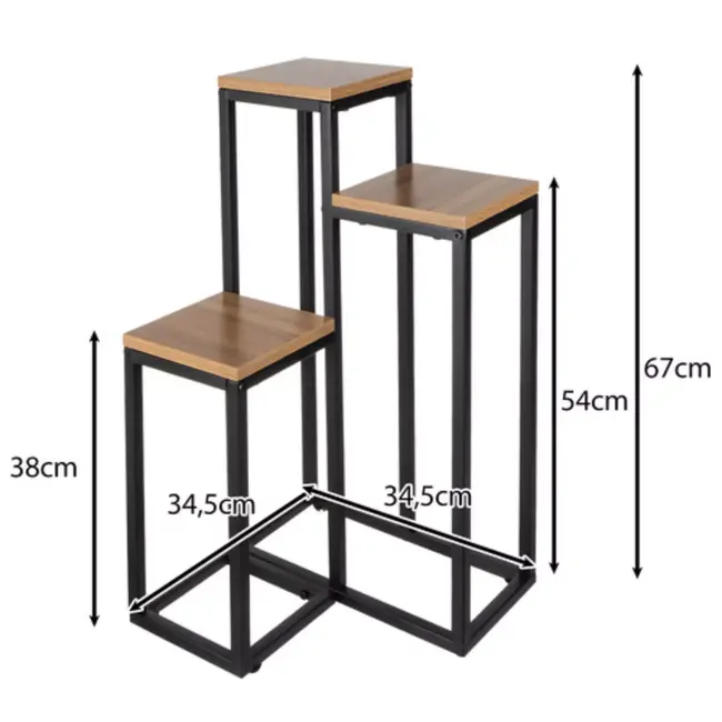 Ruhhy plantenstandaard 67 cm – moderne loft bloemenstandaard met 3 plateaus