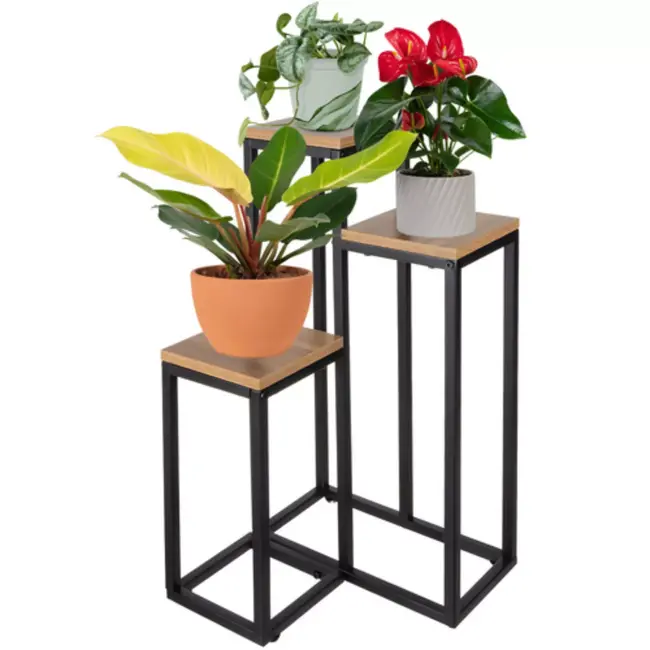 Ruhhy plantenstandaard 67 cm – moderne loft bloemenstandaard met 3 plateaus
