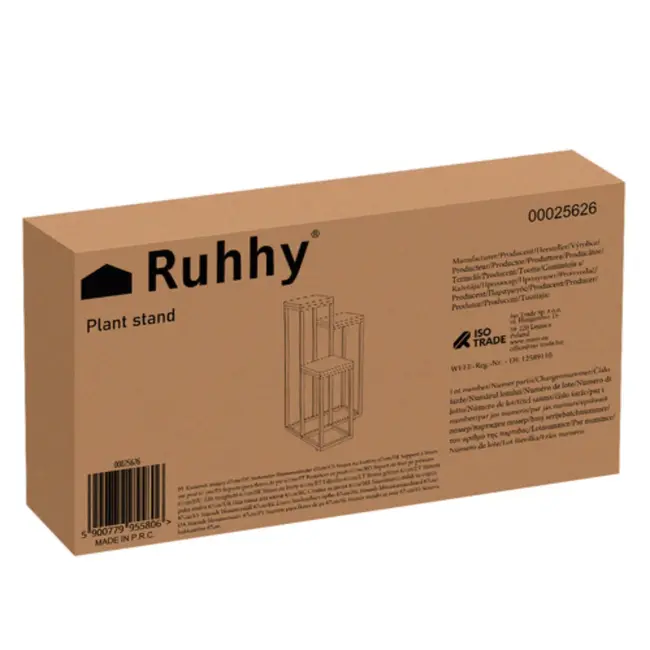 Ruhhy plantenstandaard 67 cm – moderne loft bloemenstandaard met 3 plateaus