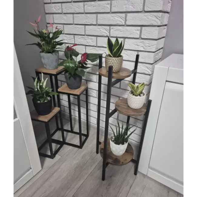 Ruhhy plantenstandaard 80 cm – metalen bloemenstandaard – 3 niveaus in loftstijl