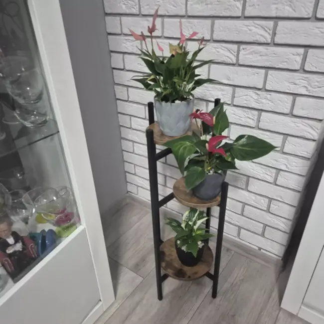 Ruhhy plantenstandaard 80 cm – metalen bloemenstandaard – 3 niveaus in loftstijl